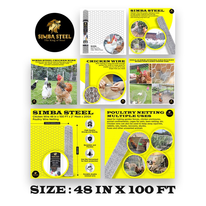 Chicken Wire 48 in x 100 FT x 2” Mesh