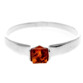 Silver Amber Jewellery - 925 Sterling Silver and Cognac Baltic Amber Classic Square Stone Designer Ring - UK Rng Size N - 7497N