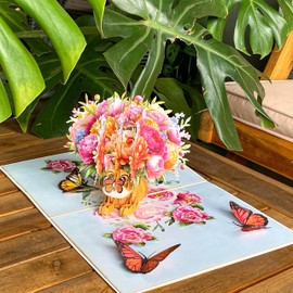 T4s Cat, Butterfly and Flower Funny Birthday Cards for Women, Pop Up Birthday Card for Wife, Kids, Daughter, Happy Birthday Card for Her, Grandma 6" x 8" Pop Up Card With Funny Stickers, Envelope.