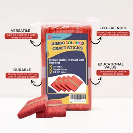 Apremont 100 Pieces Assorted Jumbo Colored Wooden 6 Inches Long Craft Sticks, Rainbow Popsicle Stick, Arts and Crafts, Best for DIY Games Making, Building Designs or Kids Education (6 Inches, Red)