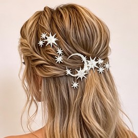 5PCS Star Moon Crystal Bridal Hair Pins, Silver Rhinestone Hair Accessories for Brides, Women - Sparkly Prom Hair Accessories for Wedding Prom Engagement