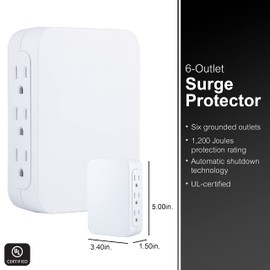 Surge Protector 6 Outlet Size Ea Surge Protector 6 Outlet 1500 Joules Side Access