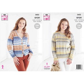 King Cole 5452 Knitting Pattern Womens Sweater and Cardigan in Drifter Aran