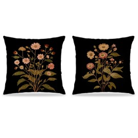 FITIE Vintage Floral Pillow Covers 18x18 Set of 2, Floral Room Decor, Dark Cottagecore Rustic Wildflower Botanical Decorative Throw Pillow Covers for Home Bedroom Living Room