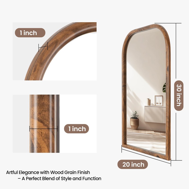 20"x30" Arch Wall Mirror Bathroom Mirror for Wall Mounted, Tempered