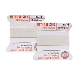 Griffin's 2 Pcs Griffin Silk Beading Cord Thread and Needle Size 4 White Color