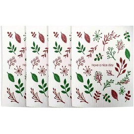 Swedish Dishcloth Kitchen Absorbent Sponge Cloths Fast Dry Dish Towels Set Cleaning Wipes (Leaf)