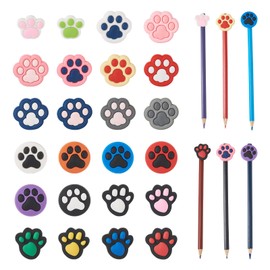 Magibeads 24 pcs Paw Print Cartoon Pencil Toppers 24 Styles Cat Dog Paw Footprint Plastic Pencil Top Cute Animal Puppy Paw Pencil Topper Clip for Office School Classroom Supplies Party Favors