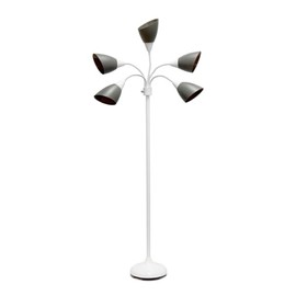 Simple Designs 67in. Contemporary Multi Head Medusa 5 Light Adjustable Gooseneck White Floor Lamp with Gray Shades for Kids Bedroom Playroom Living Room Office