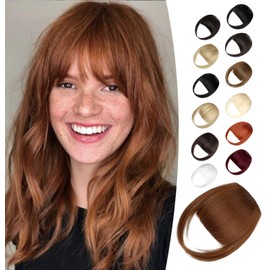 Clip in Bangs,Natural Fake Bangs Hair ClipLight Auburn French Bangs Fringe with Temples Hairpieces for Women Clip on Bangs Hair Extenisons Curved Bangs for Daily Wear