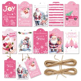 60 Pcs Christmas Hang Tag Gift Tags with String, Pink Christmas Snowman Holiday Small Cards, Gift Decoration Hang Tag Hanging Tags Label, Box Decoration