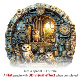 KaayeeWood Wooden Puzzle for Adults, 300 Pieces, 3D Vision Effect, Steampunk Owl Wooden Puzzle, Unique Wooden Puzzle with Wooden Box, Birthday Gift for Adults and Children
