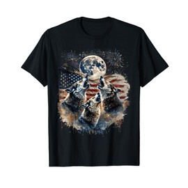 Wolf 4th Of July Howling Wolves Under Moon American Flag T-Shirt