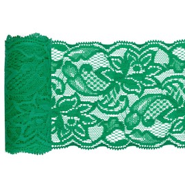 Glarks 1Rolls 4.57m x 150mm Fabric Lace Ribbon, Ink Green Floral Pattern Fabric Lace Ribbon, Elastic Stretchy Trim for Wedding Decorating, Sewing, Hair Bow Making