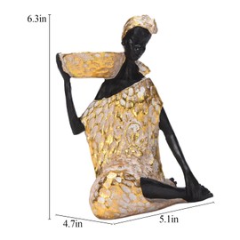 BRABUD Sitting African Girl Tribal Lady Statue with Small Tray Resin Tray for Candy Jewelry Ring Keys, Home Dressing Table Bedside Table Desk Decoration Storage TQGJBS645