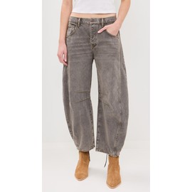 Free People Women's We The Free Good Luck Mid-Rise Barrel Jeans, Archive Grey