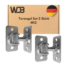 WDB - Heavy Duty Hinges - Gate Hinge with Double-Sided Screw Plate - Adjustable Gate Rod M12 - Galvanised Steel - Set of 2