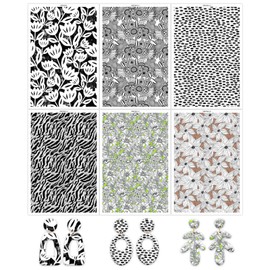 6 Pcs Transfer Paper for Polymer Clay, Black Floral Flowers Dots Pattern Clay Transfer Sheets, Water Soluble Polymer Clay Transfer Sheets Paper for DIY Jewelry Earrings Making 5.8"X3.9"