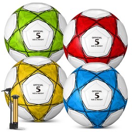Jenaai 4 Pcs Soccer Ball Bulk with Pump&Bag, Size 5, 7.9 in, 8.7 in, PVC Material, Bright Colors, Suitable for 8-12 Years