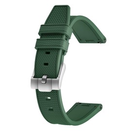ULLCHRO FKM Rubber Watch Strap 20mm 22mm Quick Release Fluororubber Band with Silver Buckle Soft Breathable Durable Rubber Sport Strap for Men Women Waterproof Silicone Replacement (22mm, Dark Green)