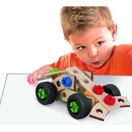 Eichhorn - Constructor Rennauto, vielseitiges Holzspielzeug, 35 Teile, 3 Verschiedene Konstruktionen, 100 Prozent FSC zertifiziertes Buchenholz, ab 3 Jahren