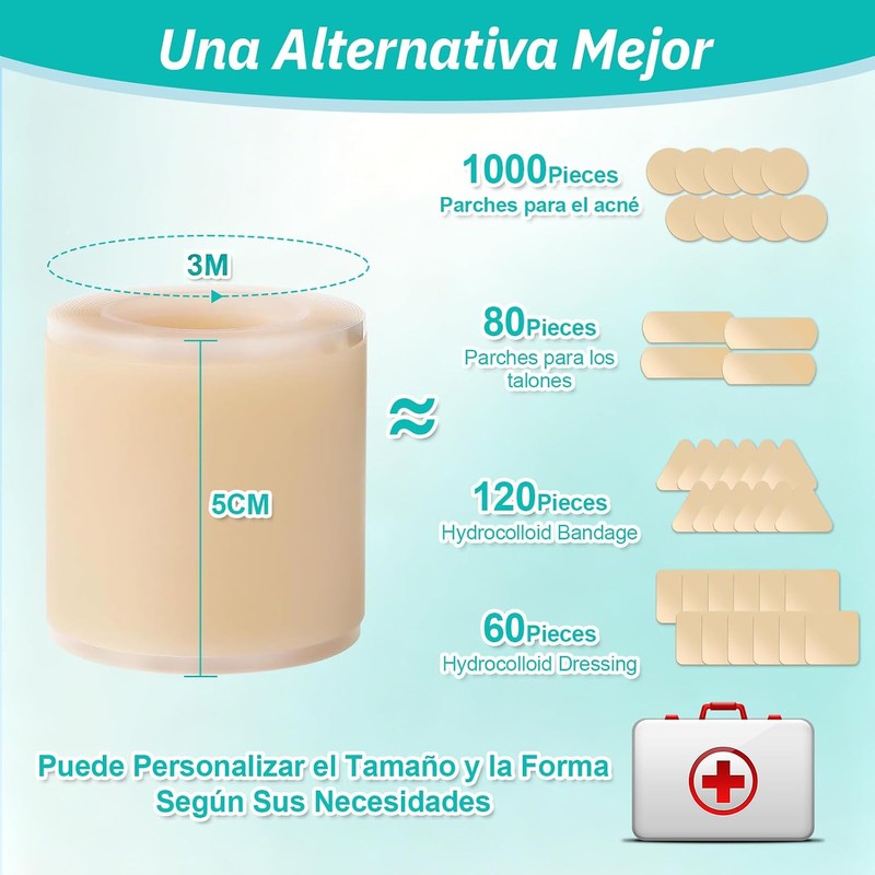Yakiter 5CM*3M Cinta Hydrocolloid Roll,Vendajes de Parches Hidrocoloides con Autoadhesivo,Ultra