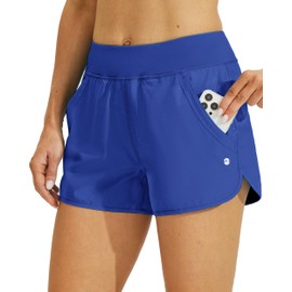 Willit - Pantalones cortos de natación para mujer, de 3 pulgadas, con forro breve, secado rápido, UPF 50+, azul real, XL