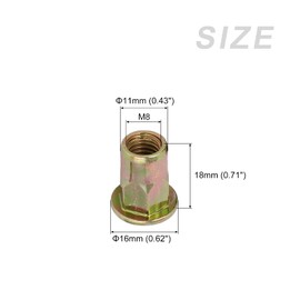METALLIXITY Rivet Nuts (M8) 20Pcs, Carbon Steel Half Hex Threaded Insert Nuts - for Furniture Mechanical Fastener, Gold Tone