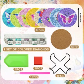 UPINS 8Pcs Diamond Painting Coasters for Drinks DIY Coaster Diamond Art Kits for Diamond Art Craft Supplies (Butterfly Hummingbird)