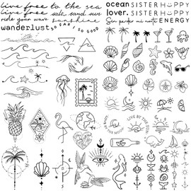 HOKYYCC 3 Sheets of Temporary Tattoos, Temporary Tattoos for 2 Weeks, Pack of 130 Adult Tattoos, 80+ Different Sea Themes, Fake Tattoo, Waterproof Tattoo Stickers, Suitable for Holiday Parties etc