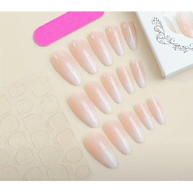 24pcs French Ombre Almond Press-on Nails, Medium Length Full Cover, Glossy Finish with Adhesive Tabs