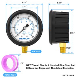 MEANLIN MEASURE 0~100Psi Stainless Steel Liquid Filled Pressure Gauge 1/4" NPT 2.5" FACE DIAL with Rubber Protective Sleeve, Lower Mount