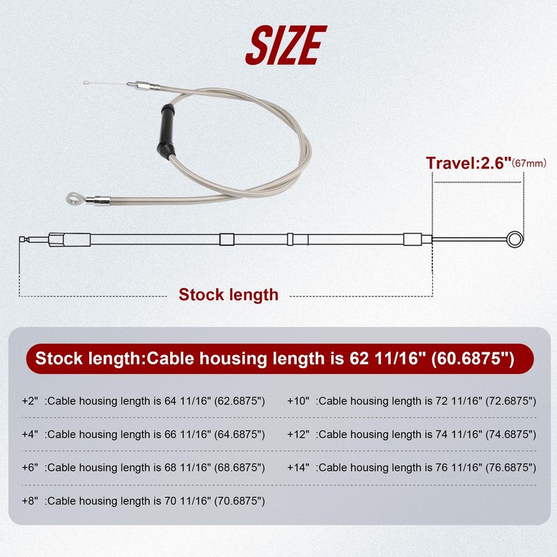 TIGERSGATE 66 11/16" Extended Clutch Cable for 1987-2006 Harley Twin