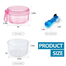 Denture Bath Case Denture Cleaning Cup with Lid Leak Proof, False Teeth Holder Mouthguard Storage Box Retainer Soaking Case for TravelHousehold|Office - Transparent Pink