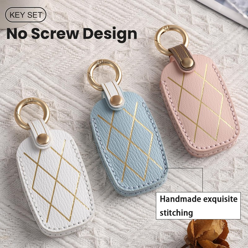 8-Button Leather Key Fob Cover, Compatible with Genesis GV80 GV60