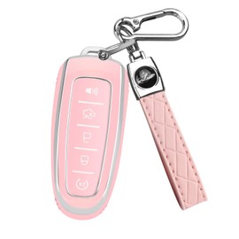 QBUC Ford Key fob Cover,Soft TPU 360°Car Key Case Protector with Keychain Compatible with Ford C-Max Edge Escape Expedition Explorer Flex Focus Taurus Lincoln MKS MKT MKX Navigator Accessories (Pink)