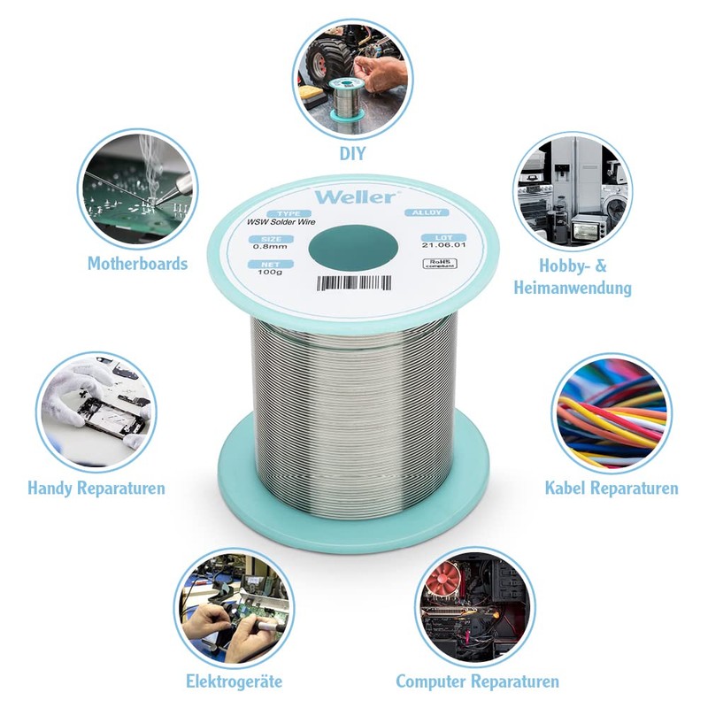 Weller WSW SC L0 (T0051387799) Lead-Free Solder Wire, Diameter 1.2