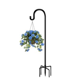 Funtife 60 in Outdoor Shepherd Hooks for Hanging Plants, Garden Adjustable Heavy Duty Hummingbird Feeder Pole Stand Hanger with Stand for Solar Lantern Flower Baskets Wind Chimes, Black 1 Pack