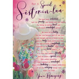 SISTER IN LAW BIRTHDAY CARD. SENTIMENTAL VERSE. 9 X 6 INCHES