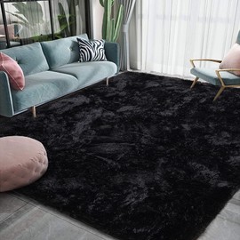 HOMORE HOMORE Black Area Rug for Bedroom, Fluffy Furry Shaggy Rugs for Living Room, Super Soft and Comfy Carpet for Kids Room, Cute Carpets for Nursery Girls Home Decor, 4x6 Feet