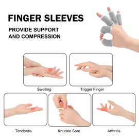 uxcell 10pcs Finger Protectors Splints, Compression Finger Sleeves Thumb Brace for Trigger Finger, Elastic Covers for Basketball, Breathable Finger Supporter 2.2" x 1"
