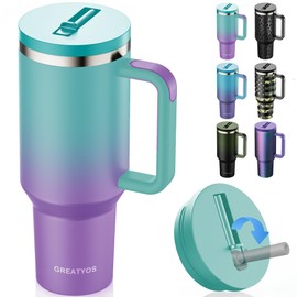 Greatyos 40 oz Tumbler with Handle and Flip Straw Lid - Upgraded Insulated Traveler Tumblers with Lids Straws Vacuum Leak Proof Stainless Steel 40oz Cup Mug Gifts for Men Women Him Her (Fairyland)