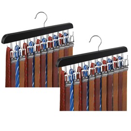 lomonmen Pack of 2 Belt Holders, Belt Holder Wardrobe, Belt Hanger with 20 Hooks, 360° Rotating Belt Storage for Ties, Belts, Tank Tops, Scarves, Bra, Bags (Black, Pack of 2)