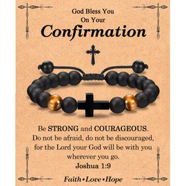 EFVISD Confirmation Gifts for Teenage Boys Catholic, Cross Christian Beaded Rosary Bracelet for Teen Boys Son Grandson Nephew Brother Godson