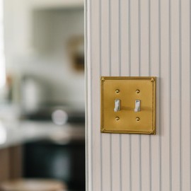 Rio Salto Pearl Collection Brushed Brass Gold Double Rocker 2-Gang Light Switch Cover Plate – Metal Wall Plates Outlet Covers 5" x 5" Beaded Sunken Pearl Luxury Artisanal Premium Wall Plate