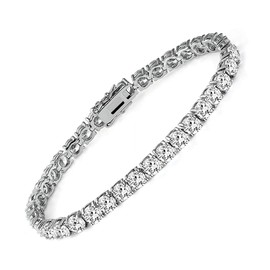 MDFUN 18k White Gold Plated CZ Tennis Bracelet, 4MM Cubic Zirconia Charm Bracelet for Women Men (8.5 Inch)