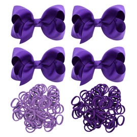 4 Purple Hair Accessories, 50 Pieces Of Women'S Hair Ties, Women'S Bow Hair Clips, Girls' Bow Hair Accessories, Suitable For Daily Dressing And Matching With School Uniforms