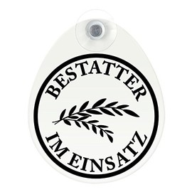 Schild, Autoschild Bestatter im Einsatz Dienst mit Saugnapf, 1,1mm wetterfestes Material 100 x 120 mm groß