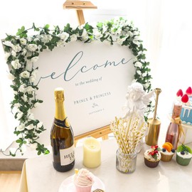 Weldomcor Pack of 8 Artificial White Garland 2.45 Metres Flower Garland Roses Vines Silk Flowers Outdoor Hanging Artificial Flowers Decoration for Wedding Arch Bedroom Wall Backdrop Garden Decoration