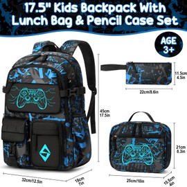 Fimibuke Backpack for School Boys, 3 PCS Cool Luminous Kids Backpacks with Lunch Box & Pencil Pouch, Toddler Teen Glow in The Dark Backpack Bookbag Schoolbag Set for Elementary to High School Students